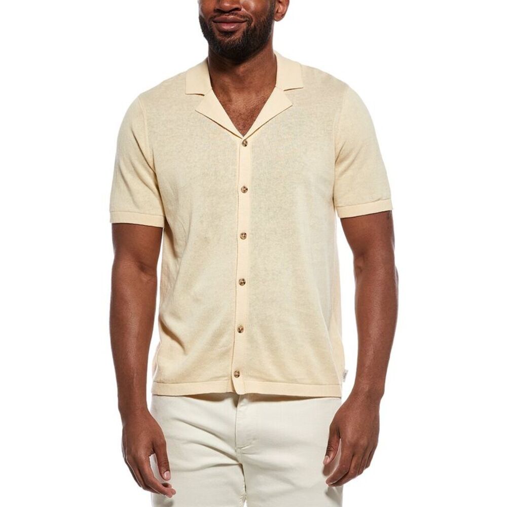 Onia Mens  Linen-Blend Camp Shirt, Brown